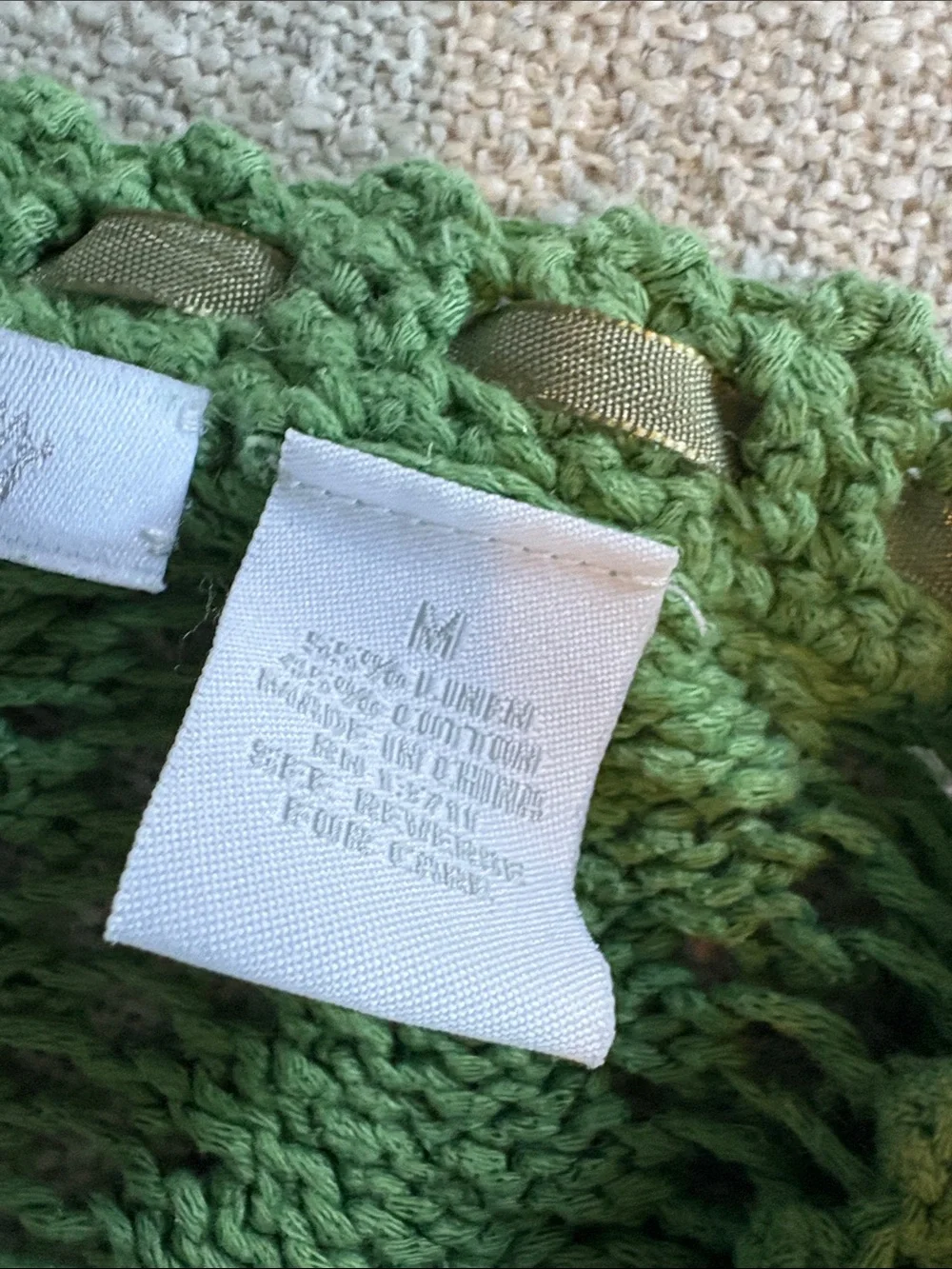 Marshall Fields Green Open Knit Ribbon Trim V-Neck Sweater Made in Italy Size M